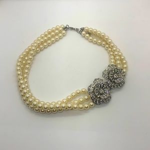 Faux pearl and rhinestone choker